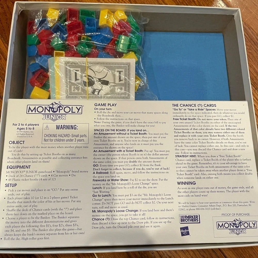 Monopoly Rollercoaster Junior Board Game by Hasbro 1999